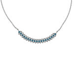 Les poulettes bijoux - collier argent rhodi� demi lune dentelle et strass turquoise