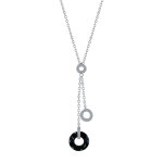 Les poulettes bijoux - collier argent rhodi� deux chainettes disque c�ramique noire