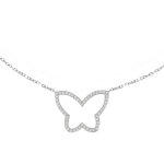 Les poulettes bijoux - collier argent rhodi� papillon de strass