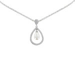 Les poulettes bijoux - collier argent rhodi� pendentif goutte de strass perle d'imit