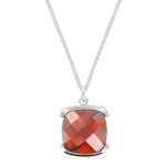 Les poulettes bijoux - collier argent et son carr� de zirconium facet�e rouge