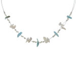 Les poulettes bijoux collier argent sur cables pav�s de keshi et larimar