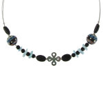 Les poulettes bijoux - collier c�ble argent croix en nacre perles de lave et de lari