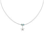 Les poulettes bijoux - collier c�bles argent etoile de nacre et rondelles de larimar