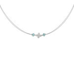 Les poulettes bijoux - collier c�bles argent tr�fle de nacre et rondelles de larimar