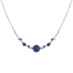 Les poulettes bijoux - collier c�bles bleus perles de lapis lazuli et anneaux facett