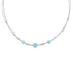 Les poulettes bijoux - collier c�ble bleu perles larimar et cristal de roche