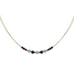 Les poulettes bijoux collier c�bles dor�s perles oeil de tigre et larimar