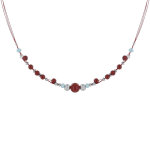 Les poulettes bijoux collier c�bles rouges perles de jaspe rouge et anneaux facett�s