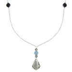 Les poulettes bijoux - collier chaine argent cristal gris et perle de larimar