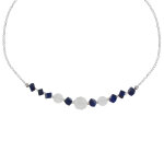 Les poulettes bijoux - collier chaine argent cubes de lapis lazuli et perles cristal