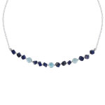 Les poulettes bijoux - collier chaine argent cubes de lapis lazuli et perles de lari
