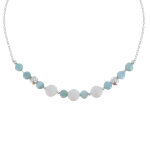 Les poulettes bijoux - collier chaine argent perles de jade blanche et larimar