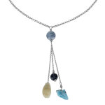 Les poulettes bijoux - collier chaine argent rhodi� deux perles d'agate craquel�e un