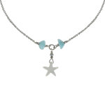 Les poulettes bijoux - collier chaine argent rhodi� etoile de nacre et p�pites de la