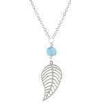 Les poulettes bijoux - collier chaine argent rhodi� feuille et perle de larimar