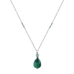 Les poulettes bijoux collier chaine argent rhodi� goutte de malachite et petites per