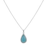 Les poulettes bijoux collier chaine argent rhodi� et pendentif larme de larimar