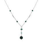 Les poulettes bijoux collier chaine argent rhodi� six perles de malachite et cinq pe