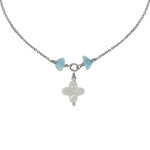 Les poulettes bijoux - collier chaine argent rhodi� tr�fle de nacre et p�pites de la