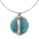 Les poulettes bijoux - collier chaine semi rigide argent rhodi� pendentif rond de la