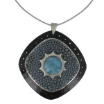 Les poulettes bijoux - collier chaine serpent argent carr� de bois cuir et perle de