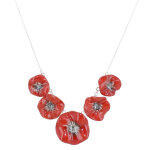 Les poulettes bijoux - collier chaine serpent metal argent� cinq coquelicots c�ramiq