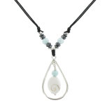 Les poulettes bijoux - collier coton noir argent oeil de ste lucie et larimar