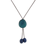 Les poulettes bijoux - collier cravate trio de perles tagua bicolore - turquoise