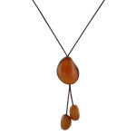 Les poulettes bijoux - collier cravate trio de perles tagua - orange