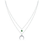 Les poulettes bijoux collier double chaine argent 925 croissant de lune et zirconia