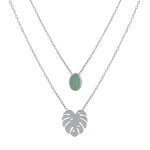 Les poulettes bijoux collier double chaine argent 925 rhodi� feuille et ovale d'aven