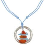 Les poulettes bijoux - collier lien bleu deux anneaux argent pav�s de cornaline et l