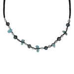 Les poulettes bijoux - collier lien en coton tr�ss� noir perles de keshi d'eau douce