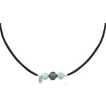 Les poulettes bijoux - collier lien noir 1 perle de tahiti et 2 perles de larimar