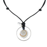 Les poulettes bijoux - collier lien noir anneau argent et oeil de ste lucie