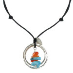 Les poulettes bijoux - collier lien noir deux anneaux argent pav�s de cornaline et l