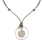 Les poulettes bijoux - collier lien taupe anneau argent et oeil de ste lucie