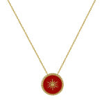 Les poulettes bijoux - collier plaqu� or soleil �mail corail