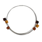 Les poulettes bijoux - collier ras de cou argent 925 rhodi� six d�s ambre multicolor