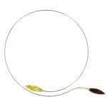 Les poulettes bijoux - collier ras de cou argent et ambre brun et jaune clair