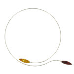 Les poulettes bijoux - collier ras de cou argent rhodi� et ambre brun et miel