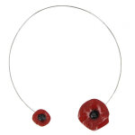 Les poulettes bijoux - collier ras de cou deux coquelicots c�ramique rouge et torque
