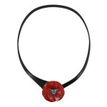 Les poulettes bijoux - collier ras de cou lien cuir noir coquelicot c�ramique rouge
