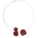 Les poulettes bijoux - collier ras de cou trois coquelicots c�ramique rouge et torqu