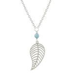 Les poulettes bijoux - collier sautoir chaine argent rhodi� feuille et perle de lari