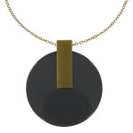 Les poulettes bijoux - collier sautoir chaine et barrette laiton cible en verre noir