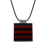 Les poulettes bijoux - collier z�bre verre carr� rayures noires et rouges
