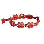 Les poulettes bijoux - cruciani bracelet dentelle 7 tr�fles lurex dor� rouge