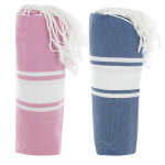 Les poulettes bijoux - duo foutas serviettes plage ou hamman rose et bleu jean